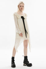 Long Sleeves Ruffle Stitching Lace Detachable Pin Bowknot Women's Gothic Dress 2 Colors - Product - 5