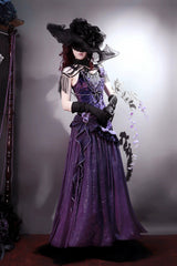 Purple [Mysterious Nocturne] Embroidery Bowknot Lace Classic Vintage Elegant Gorgeous Lolita Jsk Dress - Product - 10