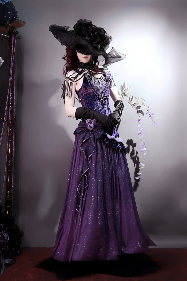 Purple [Mysterious Nocturne] Embroidery Bowknot Lace Classic Vintage Elegant Gorgeous Lolita Jsk Dress - Product - 10