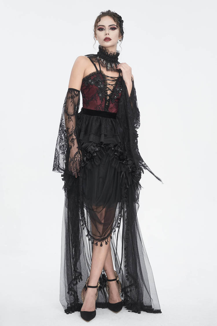 Black Multi-layer Stitching Lace Womens Gothic Skirt - Product - 2