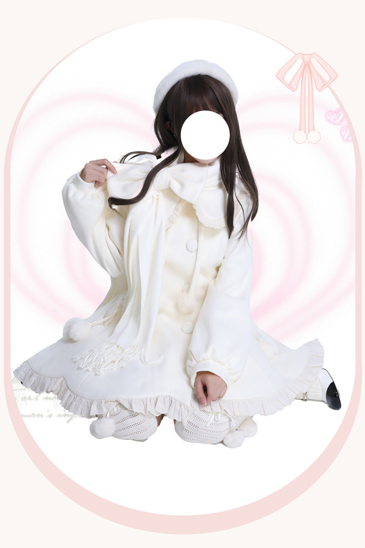 [Winter Sonata] Long Sleeves Ruffle Bowknot Sweet Elegant Princess Lolita Coat 2 Colors - Product - 6