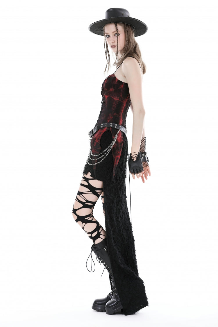 Black/Red Tie-dyed Lace-Up Irregular Ruched Women's Gothic Overbust Corset - Product - 12
