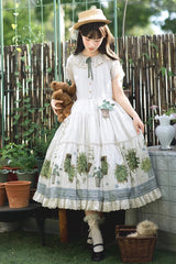 Ivory [Potted Plant] Short Sleeves Print Ruffle Sweet Lolita Dress - Product - 3