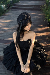 Black Sleeveless Triple-Layered Ruffle Bowknot Lace Gothic Princess Lolita Dress - Product - 6