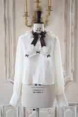 Ivory [Forest Tailor Shop] Square Collar Printed Ruffled Bow Sweet Lolita Jsk Dress - Blouse(Only) - 8