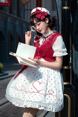Red Hollow Love Polka Dot Print Sakurahime Sweet Lolita Dress - Product - 4