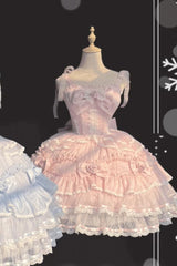 [Moonlight Mirror] Sleeveless Triple-Layered Ruffle Bowknot Lace Sweet Elegant Lolita Jsk Dress 2 Colors - Pink - 7