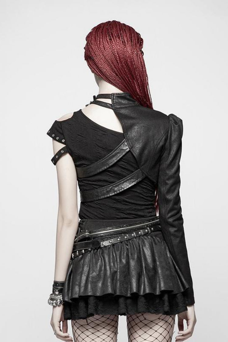 Women's Stand Collar Rivet Buckle Steampunk One-Arm Jacket 2 Colors - Product - 3