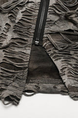 Stand Collar Short Sleeves Diagonal Zipper Ripped Womens Steampunk T-Shirt 2 Colors - Product - 7