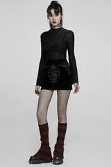 Black Gothic Velvet Striped Light Flared Sleeve Asymmetric Hem Sexy Long Sleeve Women's T-Shirt - Product - 4