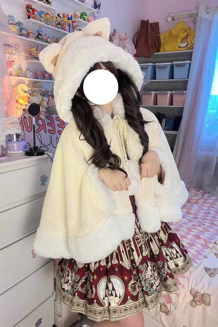 Ivory [Little Star Wish] Cat Ears Hooded Sweet Lolita Cloak Coat - Product - 8