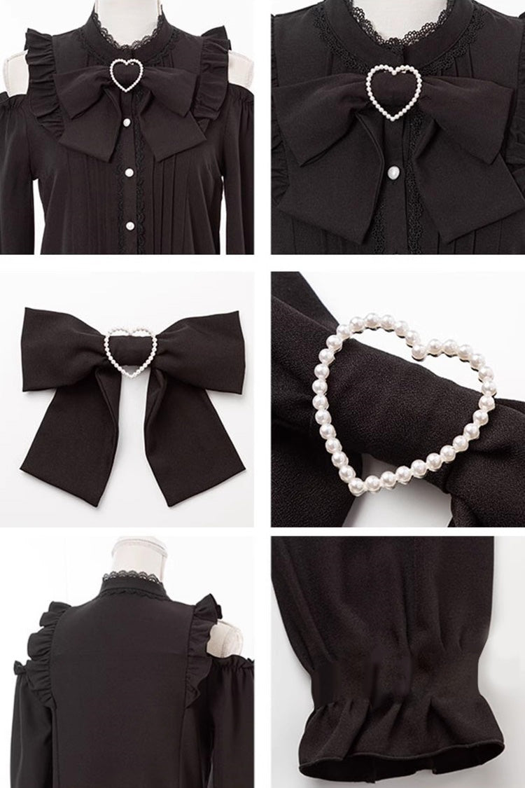 Off Shoulder Long Sleeves Bowknot Jirai Kei Japanese Lolita Blouse 3 Colors - Product - 6