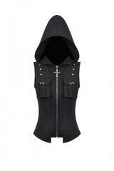 Black Sleeveless Studded Zippered Women's Punk Hooded Vest - Product - 3