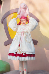 Ivory Long Ears Rabbit Ruffle Bowknot Hooded Daily Sweet Lolita Coat - Product - 9