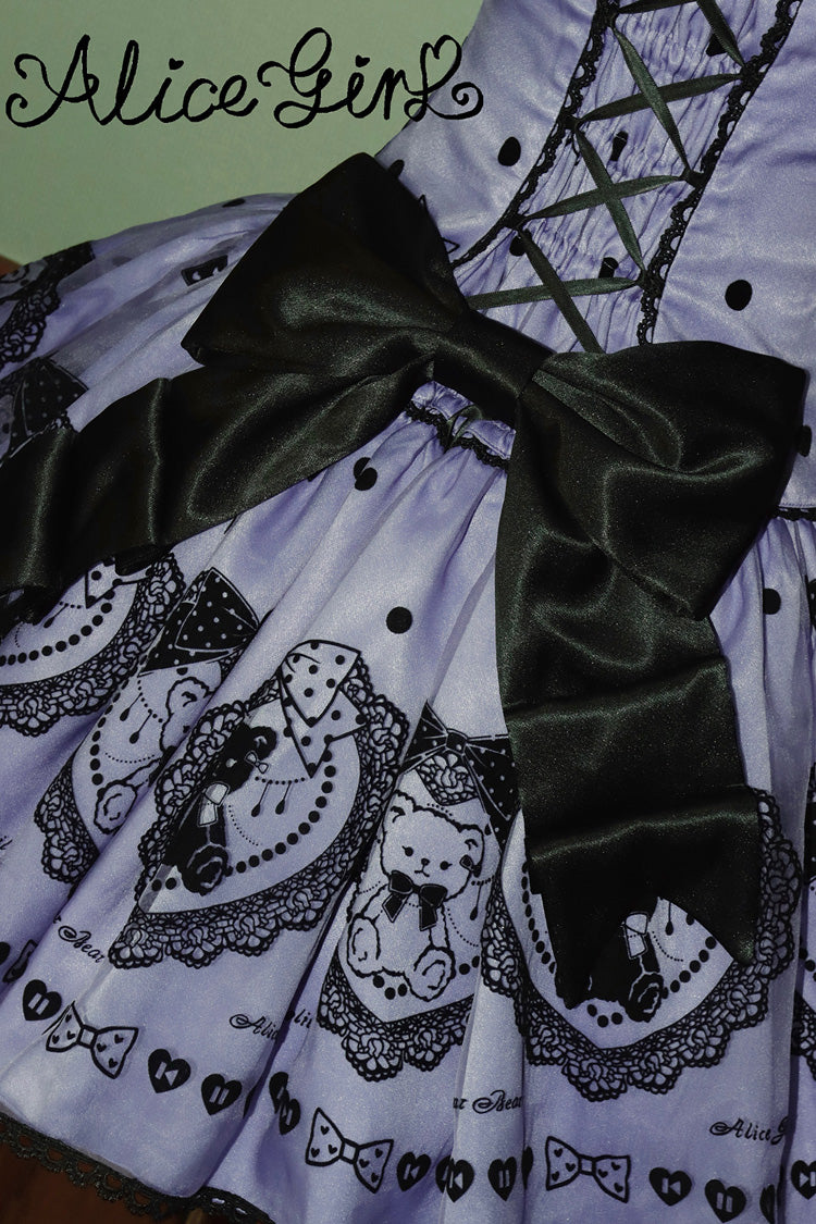 Purple [Sugar Bear] Halterneck Sleeveless Embroidered Bow Sweet Lolita Dress - Product - 6