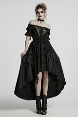 Black Off Shoulder Ruffle Sheer Women's Gothic High/low Prom Dress - Product - 4