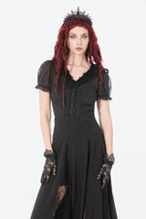 Black High Waisted Floral Printed Lace Mesh Women's Gothic Elegant Long Skirt - Product - 13