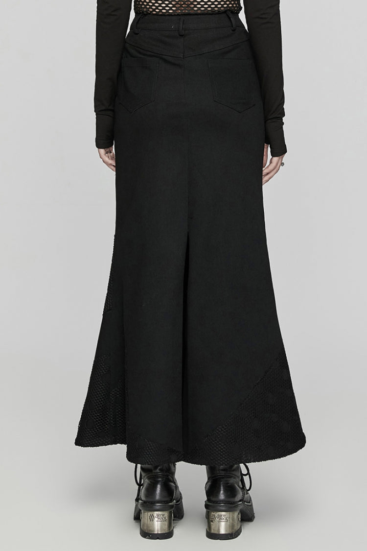 Black Stitching Mesh Triangular Buckle Women's Punk Fishtailed Skirt - Product - 3