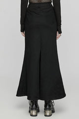 Black Stitching Mesh Triangular Buckle Women's Punk Fishtailed Skirt - Product - 3