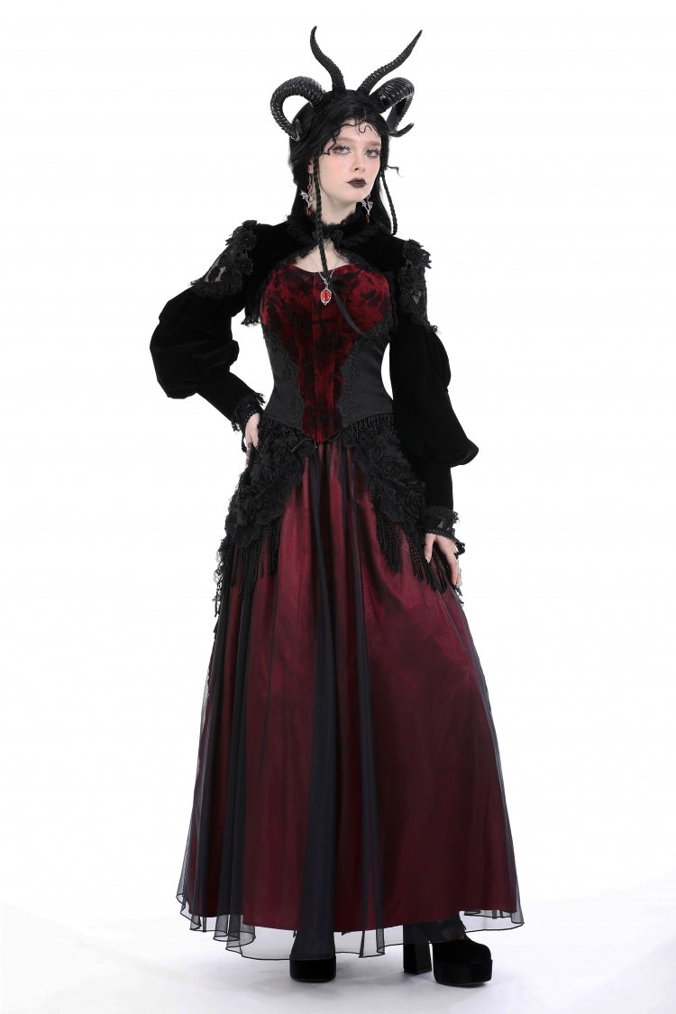 Black Long Lantern Sleeves Lace Spliced Velvet Women's Gothic Cape - Product - 9