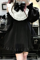 Black/White [Rose Princess] Off Shoulder Long Sleeves Ruffle Bowknot Gothic Jirai Kei Dress - Product - 6