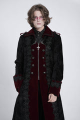 Black/Red Lapel Collar Embroidery Zipper Men's Gothic Handsome Coat - Product - 4