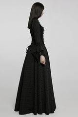 Black Square Collar Long Trumpet Sleeves Rose Print Lace Women's Gothic Elegant Dress - Product - 2