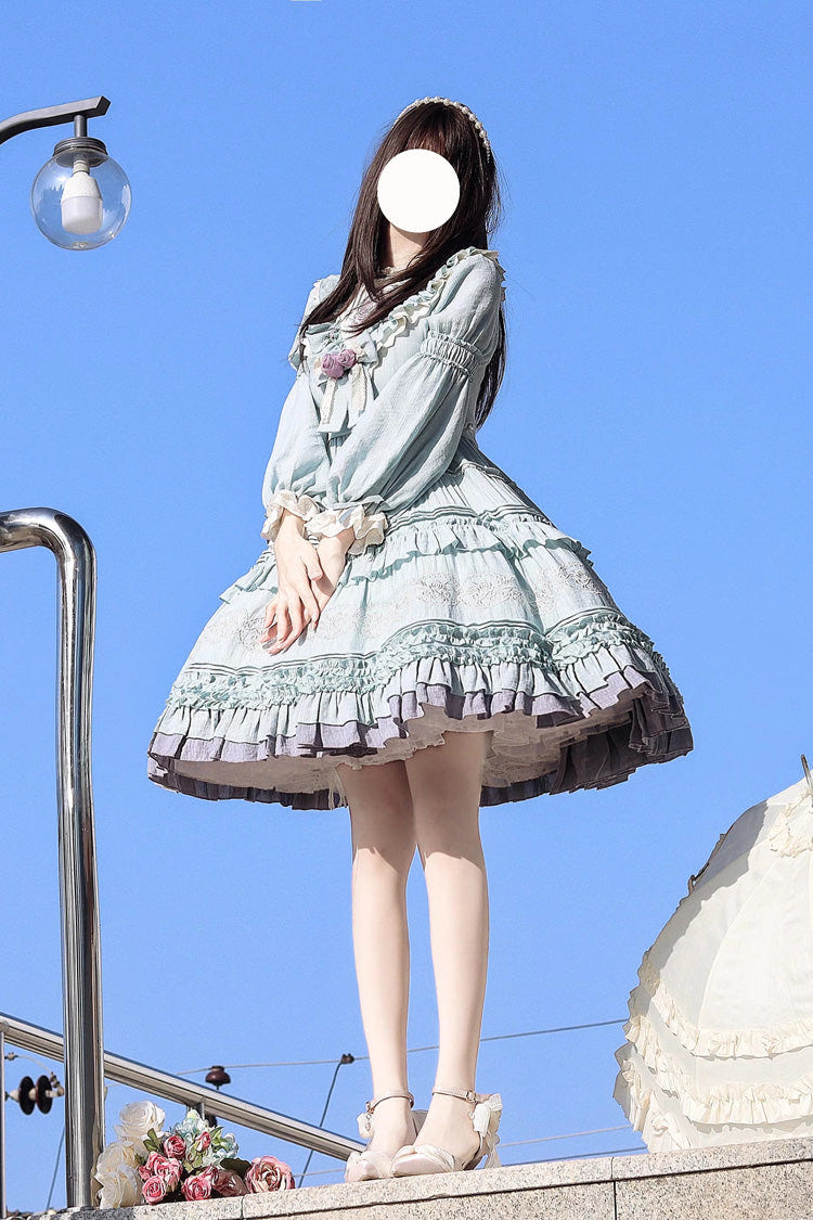 Thorn Rose Long Sleeves Ruffle Bowknot Sweet Princess Lolita Dress 2 Colors - Product - 9