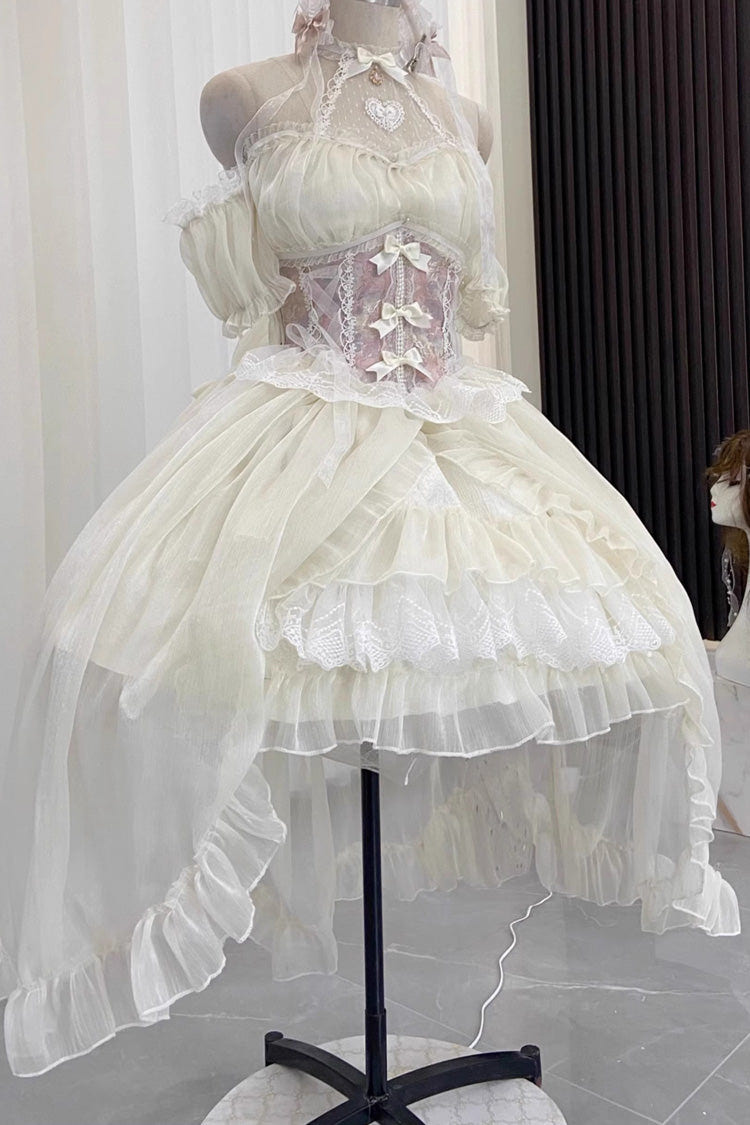 Ballet Twins Ruffle Bowknot Short Front Long Back Sweet Lolita Dress 2 Colors - Product - 6