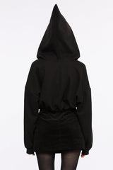 Black Long Sleeves Hooded Short Loose Women's Punk Shirt - Product - 3