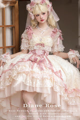 Pink [Diane Rose] Short Sleeves Multi-Layered Jacquard Ruffle Hanayome Cardigan Bowknot Lace Sweet Lolita Dress - Product - 5
