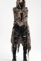 Brown Long Sleeves Hooded Women's Punk Eyelets Zip Cape - Product - 9