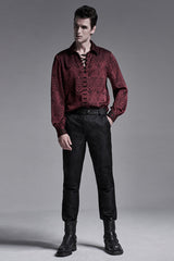 Jacquard Long Sleeve Front Metal Eyelets Lace Up Metal Carving Buckle Cuff Men's Gothic Shirt 3 Colors - Product - 12