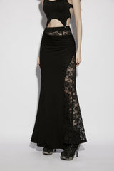 Black Cut-Out Rose Lace Splice Side Slit Asymmetric Women's Gothic Skirt - Product - 8