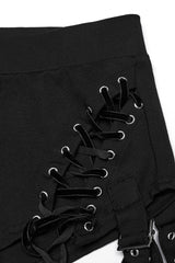Black Tassel Lace-Up Detachable Women's Punk Pants - Product - 5
