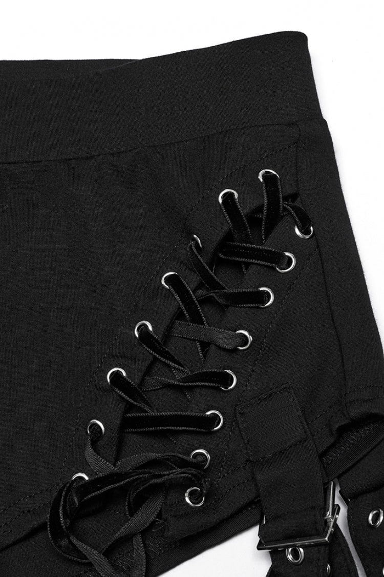 Black Tassel Lace-Up Detachable Women's Punk Pants - Product - 5
