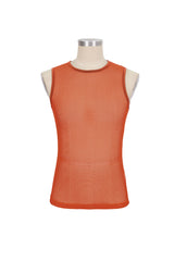 Orange Elasticity Perspective Rhombus Net Yarn Sleeveless Men's Gothic T-Shirt - Product - 6