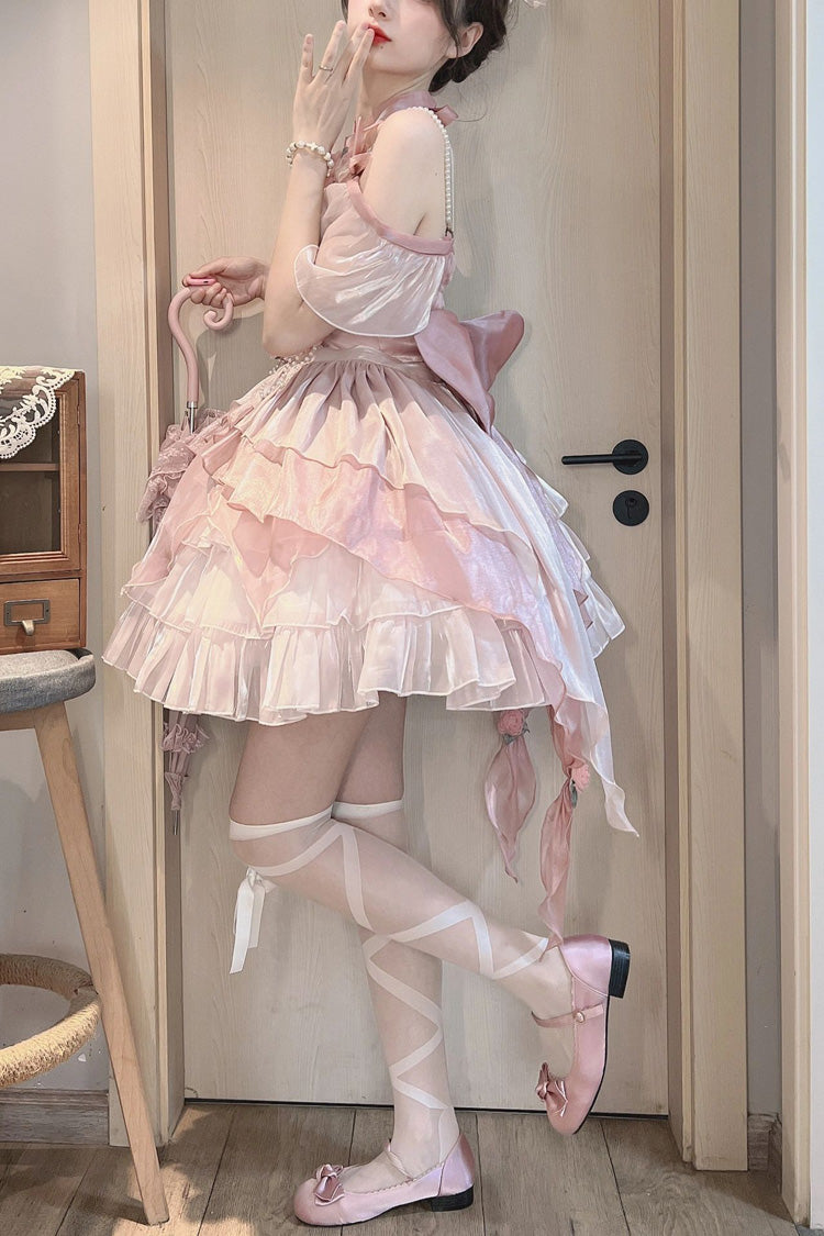 Pink Multi-layer Ruffle Hanayome Bowknot Sweet Elegant Princess Gorgeous Lolita Jsk Dress - Product - 9
