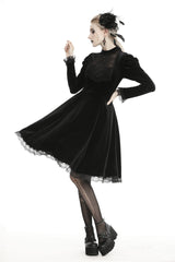 Black Lace Long Puff Sleeves Women's Gothic Velet Dress - Product - 6