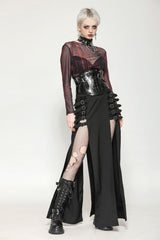 Black/Red Round Collar Long Sleeves Sheer Mesh Tie-dyed Women's Gothic Versatile Basic Top - Product - 9