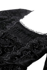 Black Square Collar Long Flared Sleeves Multi-Layered Lace Trim Lace-Up Women's Gothic Velvet Dress - Product - 12