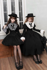 Black [Old Testament] Short Sleeves Ruffle Embroidery Bowknot Lace-Up Gothic Lolita Dress 2 Versions - Product - 6