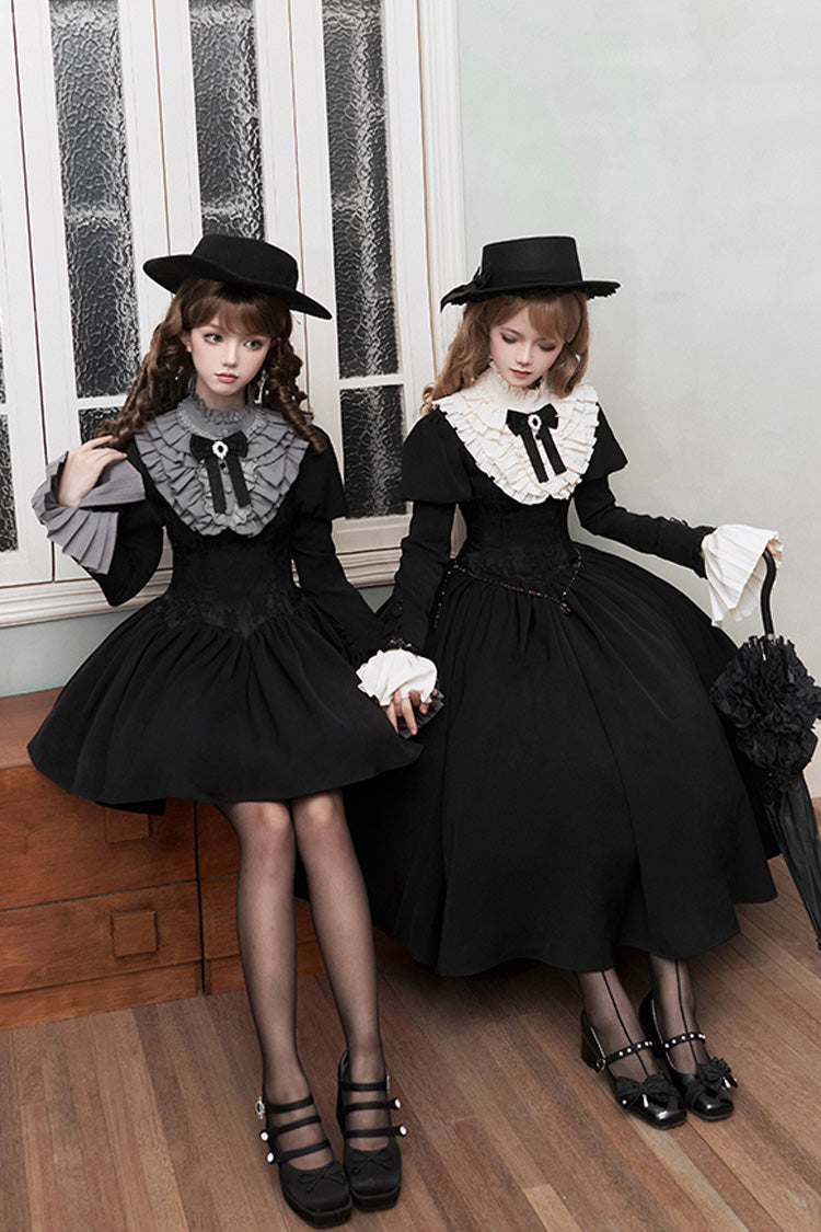 Black [Old Testament] Short Sleeves Ruffle Embroidery Bowknot Lace-Up Gothic Lolita Dress 2 Versions - Product - 6