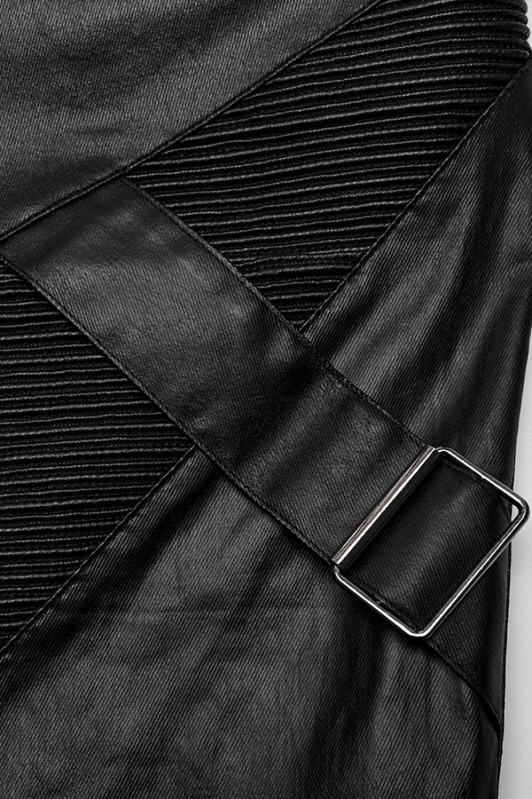 Black Zipper Men's Punk Faux Leather Pants - Product - 9