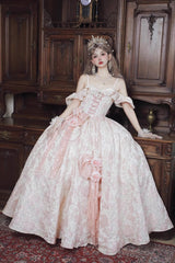 Off Shoulder Print Hanayome Embroidery Bowknot Sweet Princess Lolita Dress 2 Colors - Pink - 2