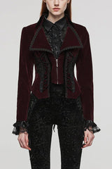 Women's Large Lapel Collar Long Sleeves Slim Tuxedo Gothic Coat 2 Colors - Red - 2