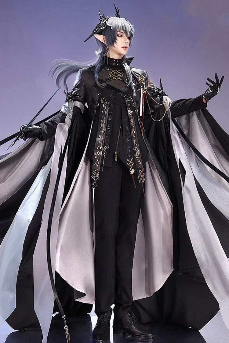 Black Prince Stand Collar Long Sleeves Print Lace-Up Gorgeous Cool Ouji Lolita Set - Black - 1