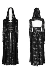 Black Two-piece Knit Ripped Hooded Womens Gothic Coat - Product - 5