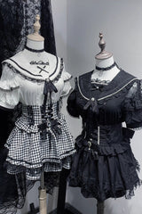 Sailor Collar Ruffle Bowknot Lace Jirai Kei Japanese Blouse 2 Colors - Black - 1
