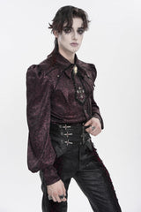 Red Lapel Collar Long Lantern Sleeves Jacquard Bow Men's Gothic Shirt - Product - 14